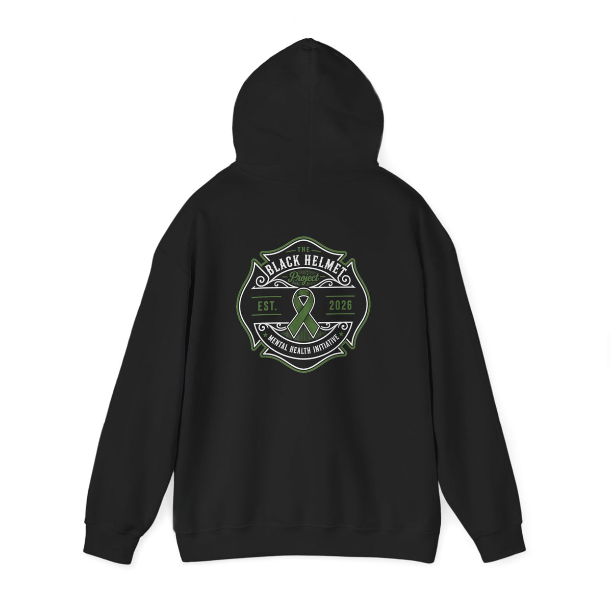 Black Helmet Support Hoodie -  Green Ribbon Firefighter Badge Pullover