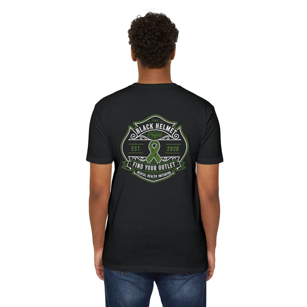 Mental Health Awareness Tee — "Black Helmet" Find Your Outlet