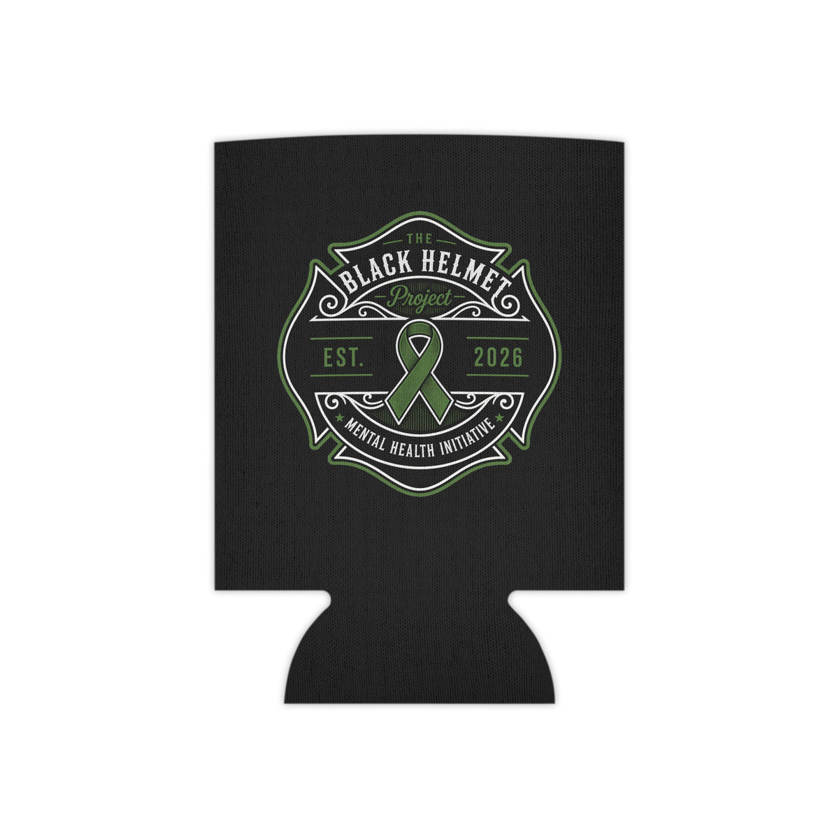 Can Cooler - Black Helmet Project Mental Health Ribbon "Strength Isn't Silence"