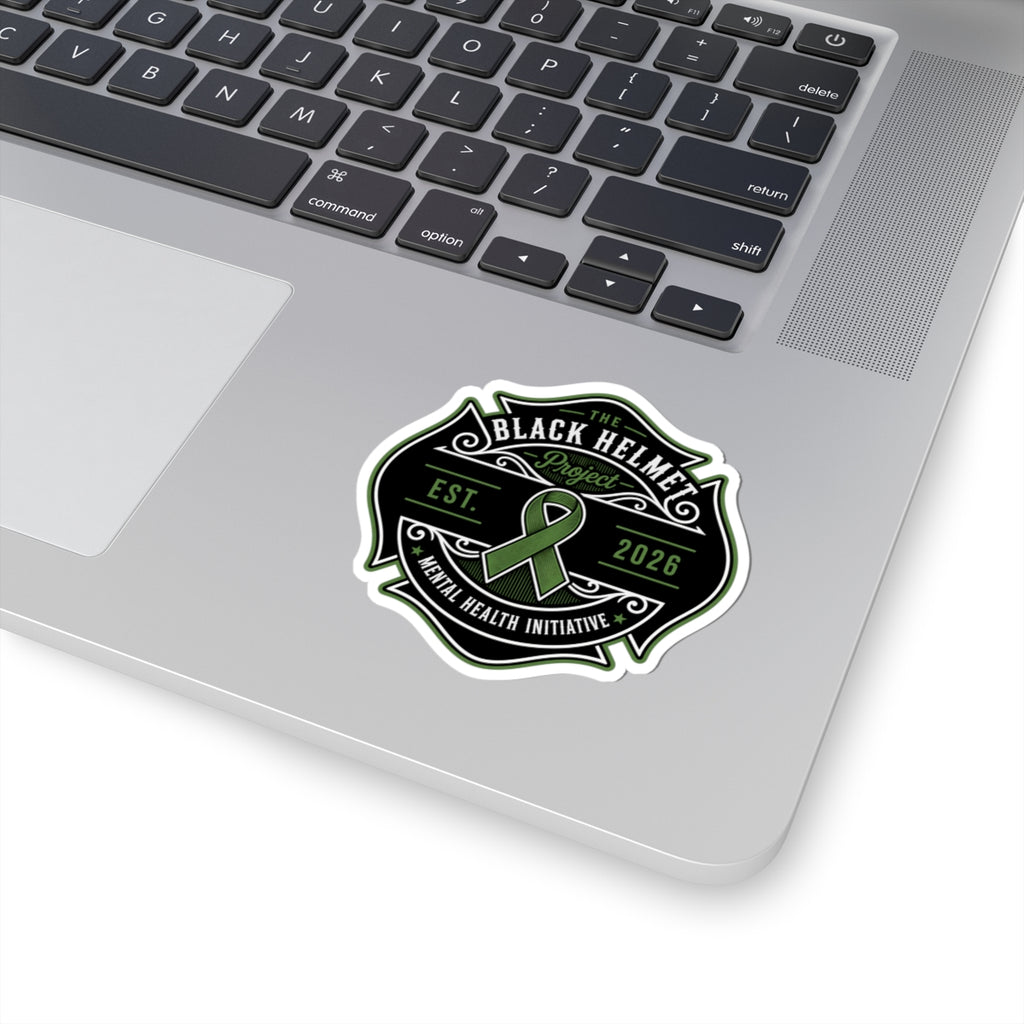 Kiss-Cut Sticker — The Black Helmet Project Mental Health Ribbon (Est. 2026)