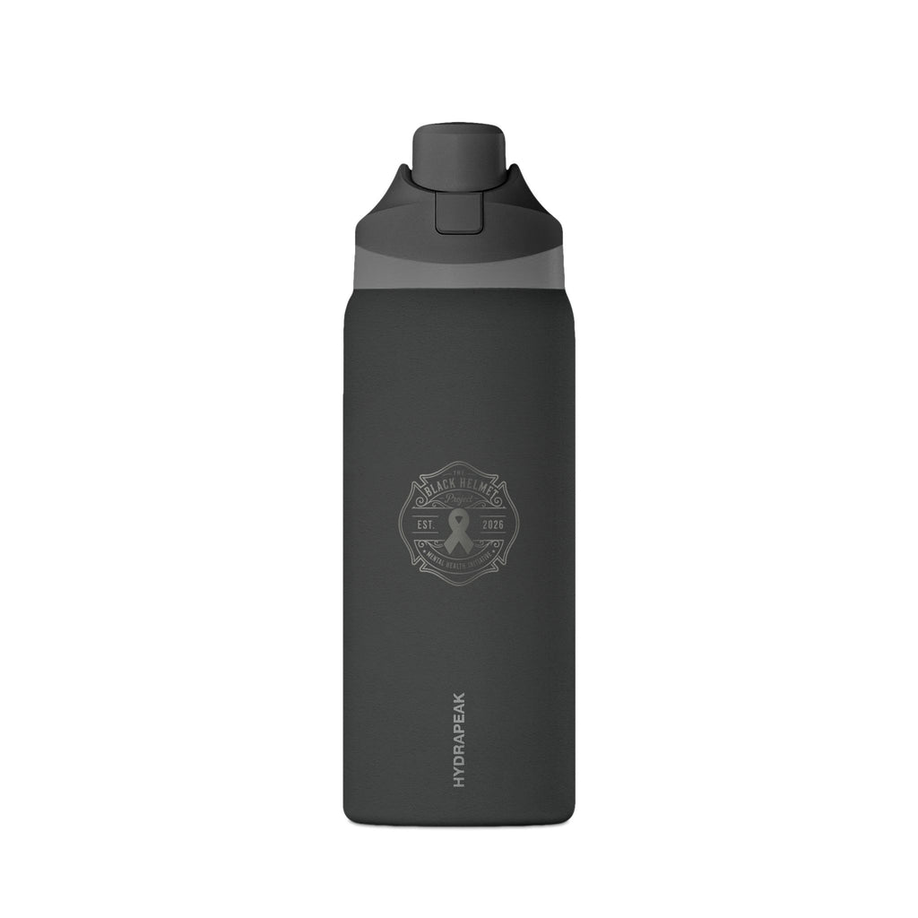 32oz Insulated Water Bottle — Matte Black Oasis Flask with Subtle Awareness Emblem