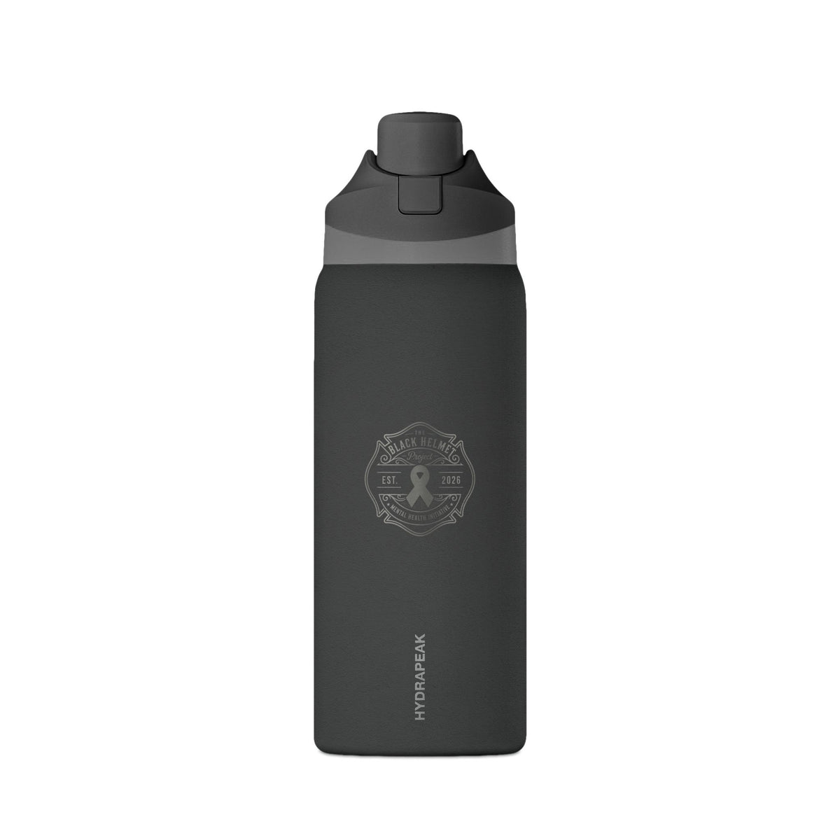 32oz Insulated Water Bottle — Matte Black Oasis Flask with Subtle Awareness Emblem