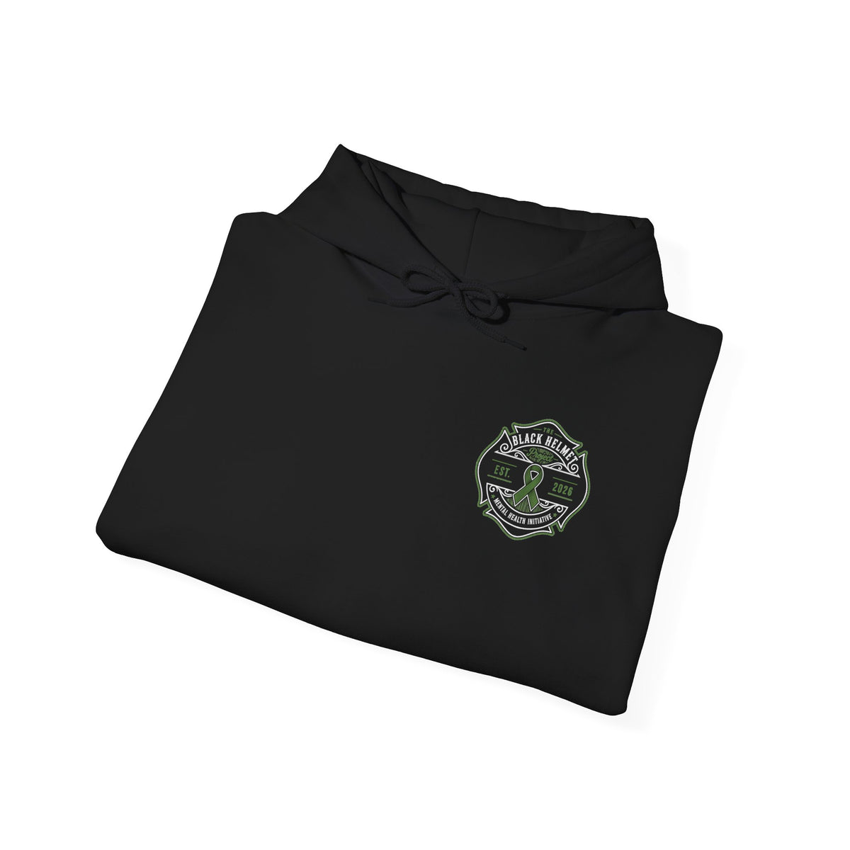 Black Helmet Support Hoodie -  Green Ribbon Firefighter Badge Pullover