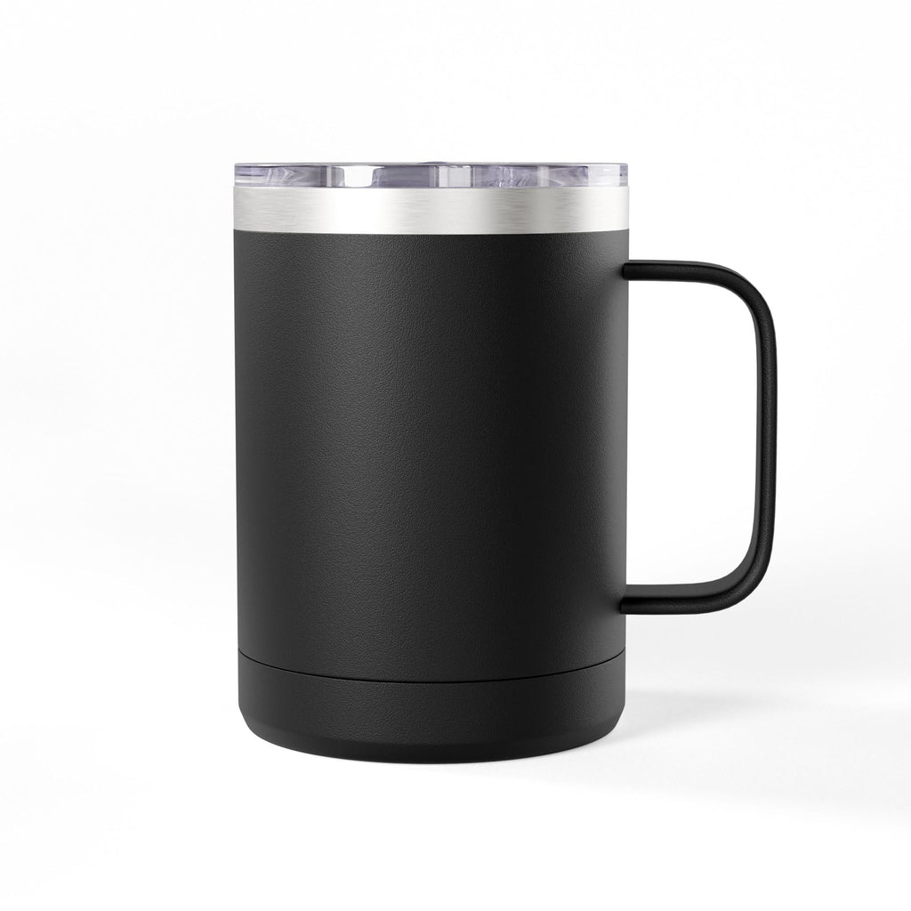 15oz Insulated Black Tumbler Mug with Minimal Cat Outline — Travel Coffee Cup