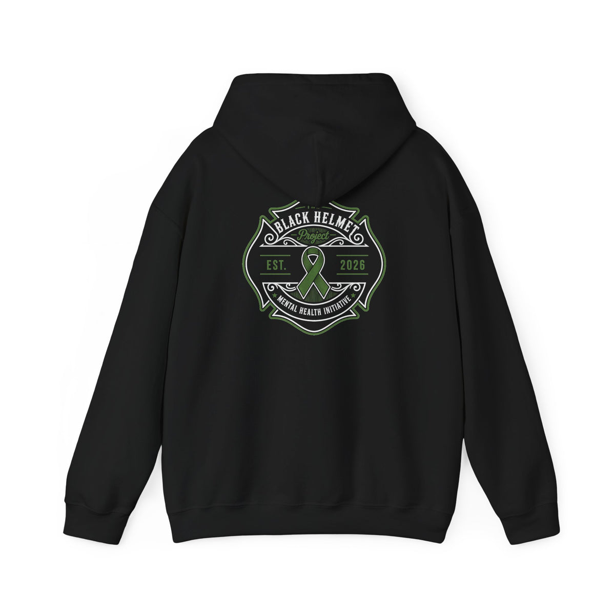 Black Helmet Support Hoodie -  Green Ribbon Firefighter Badge Pullover