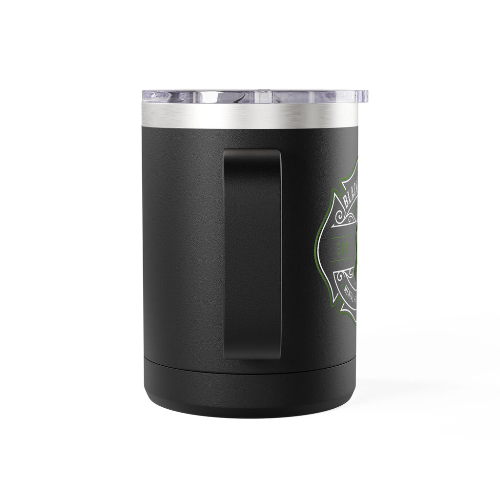 15oz Insulated Black Tumbler Mug with Minimal Cat Outline — Travel Coffee Cup