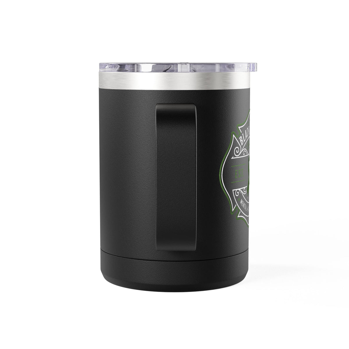 15oz Insulated Black Tumbler Mug with Minimal Cat Outline — Travel Coffee Cup