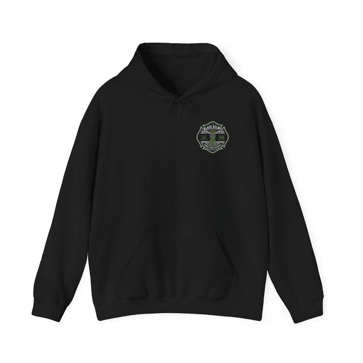 Black Helmet Support Hoodie -  Green Ribbon Firefighter Badge Pullover