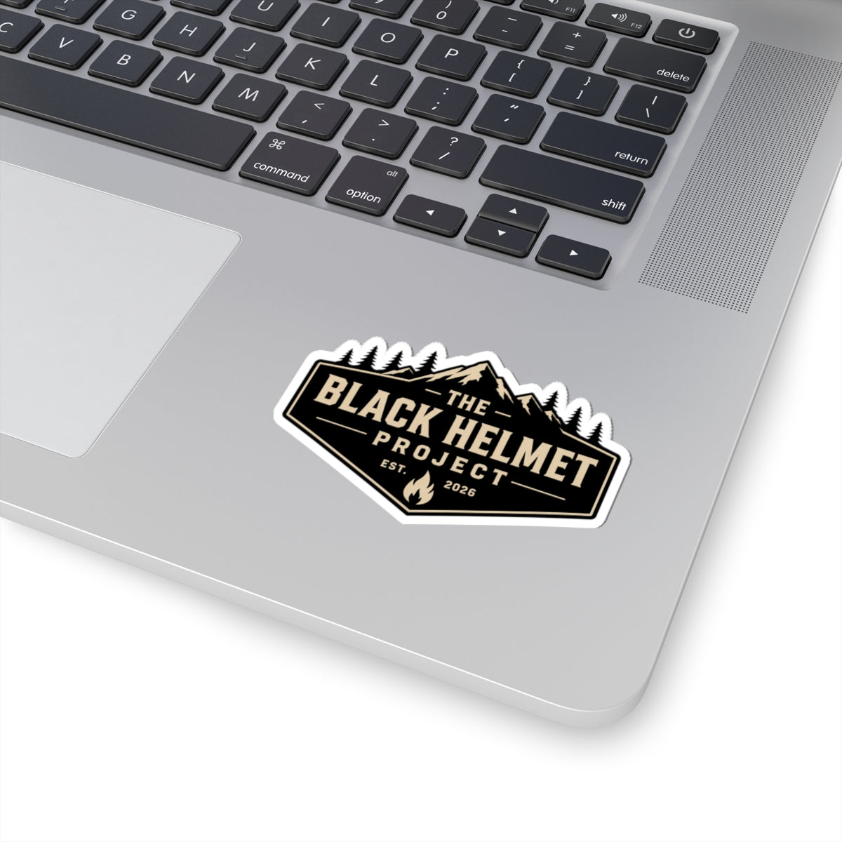 Black Helmet Project Sticker – Outdoor Adventure Logo Kiss-Cut Sticker (Est. 2026)