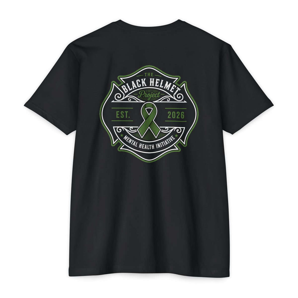 Black Helmet Mental Health Awareness T-Shirt — Green Ribbon Support Tee