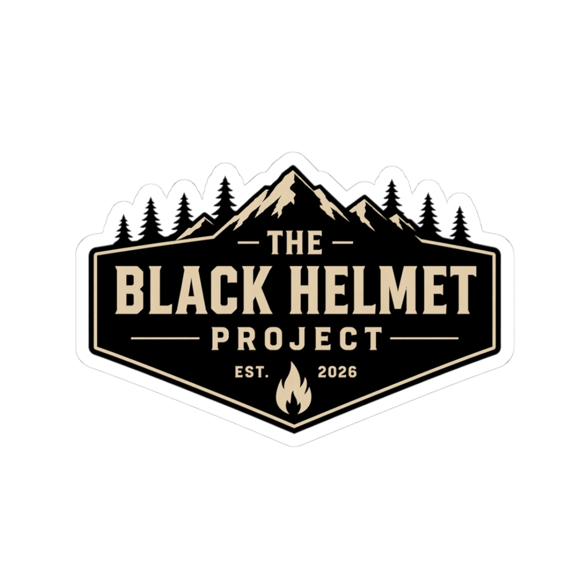 Black Helmet Project Sticker – Outdoor Adventure Logo Kiss-Cut Sticker (Est. 2026)