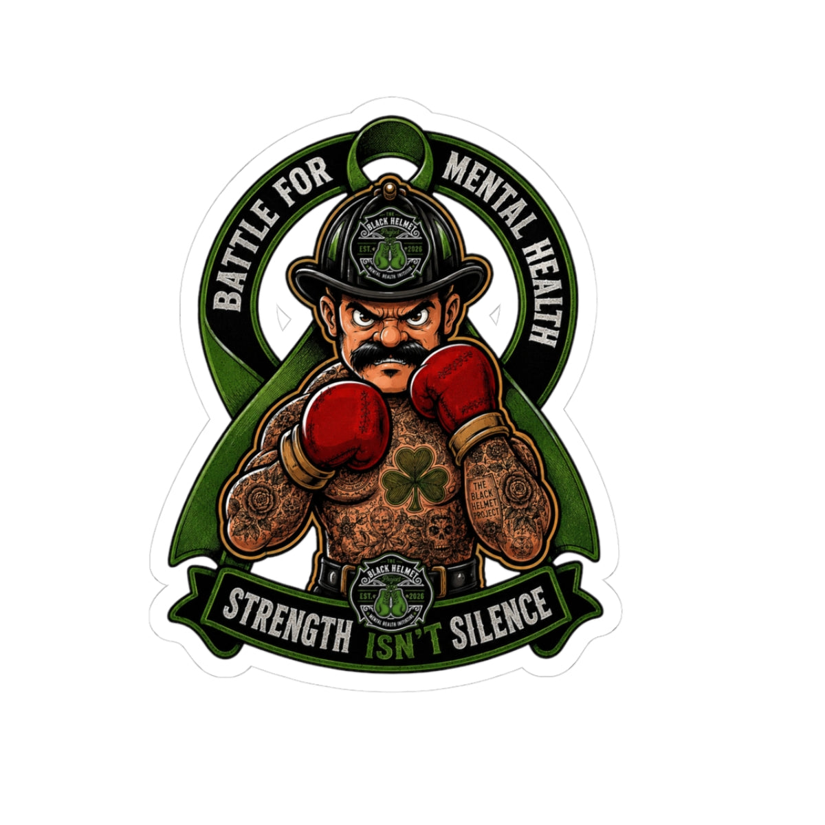 Mental Health Boxing Sticker — “Battle for Mental Health / Strength Isn’t Silence” Kiss-Cut Sticker